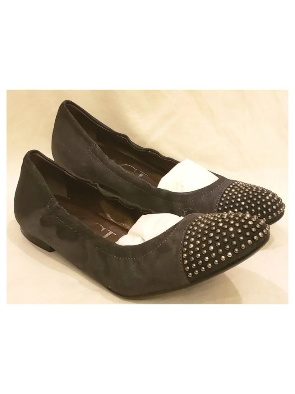 AGL Italy Studded Ballet Flats Size-EU-39.5/US~9.5 Dark Gray Leather